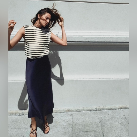 ZARA CONTRASTING SATIN EFFECT MIDI DRESS - Picture 1 of 6